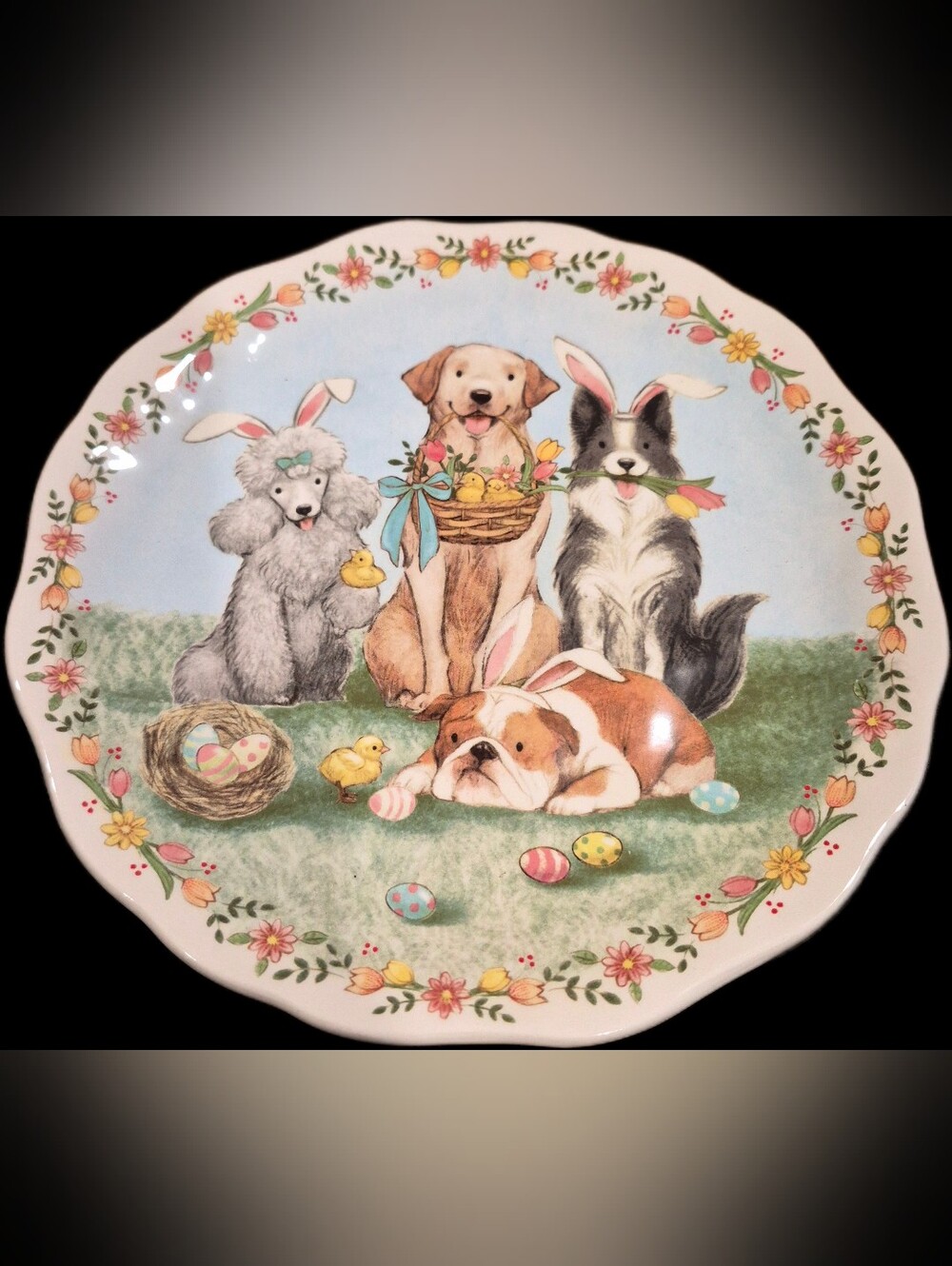 Pier 1 Dog Easter Parade Ironstone Plate 9"